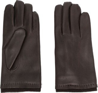 Logo-Plaque Leather Gloves-AB