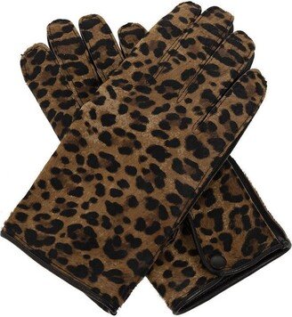 Leopard-Printed Piped-Trim Detailed Gloves