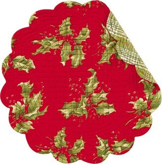 Holly Red Cotton Quilted Round Reversible Placemat Set of 6