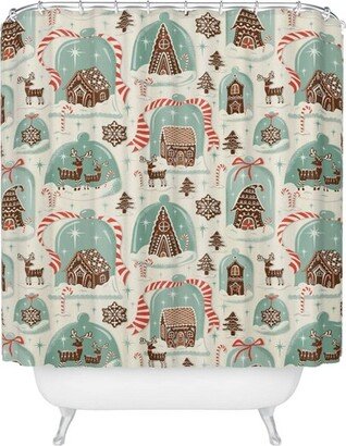 Heather Dutton Gingerbread Village Shower Curtain Cream