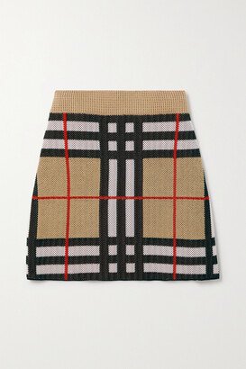 Checked Knitted Mini Skirt - Brown
