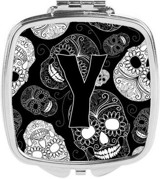 CJ2008-YSCM Letter Y Day of the Dead Skulls Black Compact Mirror