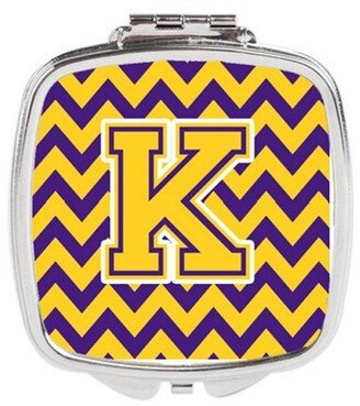 CJ1041-KSCM Letter K Chevron Purple & Gold Compact Mirror, 3 x 0.3 x 2.75 in.