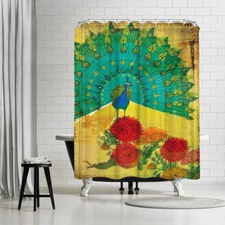 71 x 74 Shower Curtain, Peacock Wooden by Paula Mills