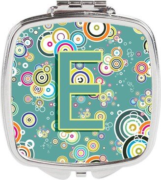 CJ2015-ESCM Letter E Circle Circle Teal Initial Alphabet Compact Mirror