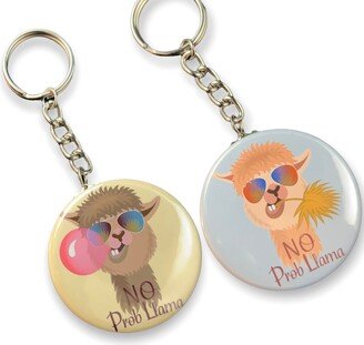 Set Of 2 No Pro Llama Cute 2.25-Inch Keychains Key Ring Round Animal For Men Women