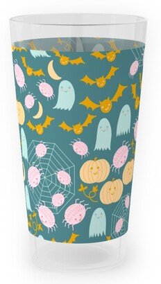 Outdoor Pint Glasses: Cute Pastel Halloween Scene In Candy Colors - Pumpkin Ghost Spider Web Bat - Multi Outdoor Pint Glass, Multicolor