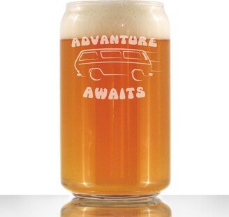 Advanture Awaits - Cute Funny Beer Can Pint Glass, Etched Sayings, Camper & Van Life Gifts For Adventurous Women & Men