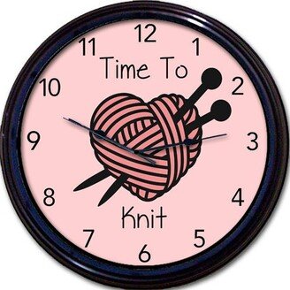 Gift For Knitter - Fun Wall Clock, Crafter Grandma, Knitting Décor, Knit Craft Room Sign, Gift, Pink Clock