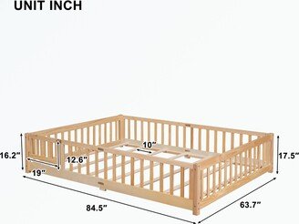 Queen size Floor Platform Bed with Fence Guardrails and Door