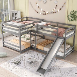 EDWINRAY Modern Design Full and Twin Size L-Shaped Bunk Bed with Slide and Short Ladder