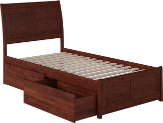 AFI Portland Twin XL Platform Bed with Matching Foot Board with 2 Urban Bed Drawers in Walnut