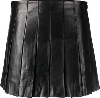 Pleated Leather Miniskirt