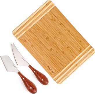 Bamboo 3Pc Striped Cutting Board and Aaron Probyn Cheese Knives Set