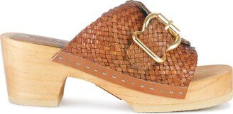 Rag & Co. Yoruba Braided Tan Leather Buckled Slide Clogs