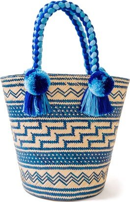 Washein Premium Blue Woven Straw Basket Bag