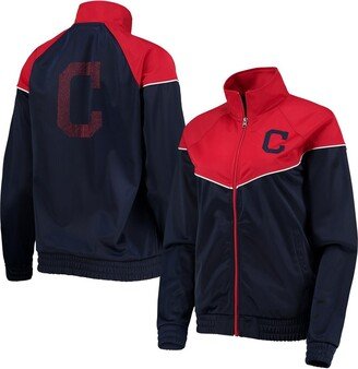 Women's G-iii Sports by Carl Banks Navy, Red Cleveland Guardians First Base Raglan Full-Zip Track Jacket - Navy, Red