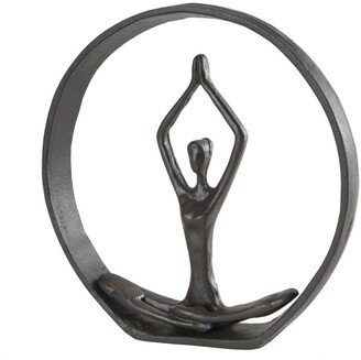 Circle Iron Sculpture with Figurine in Yoga Pose