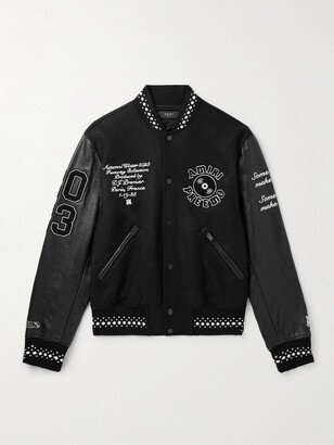 Appliquéd Embroidered Wool-Blend Twill and Leather Varsity Jacket