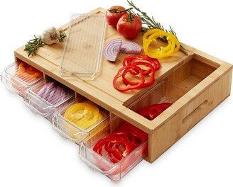 Casafield Bamboo Cutting Board Set with (4) BPA-Free Food Prep Storage Trays and Lids