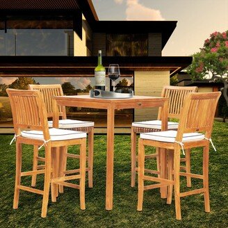 5 Piece Teak Wood Castle Patio Bistro Bar Set including 35 Bar Table & 4 Barstools