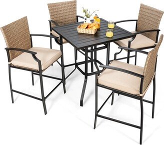 5PCS Outdoor Bistro Set Rattan Bar Stool Table Set with - See Details