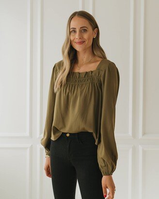 Women's Military Olive Ruffle Neck Blouse by @fashion_jackson