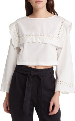 Cutwork Yoke Crop Cotton Blouse