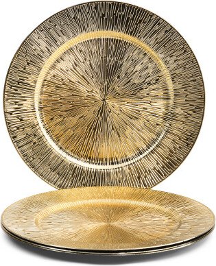 Set Of 4 Starburst Gold Charger Plates