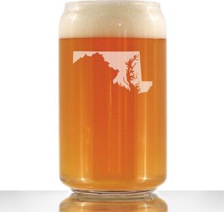 Maryland State Outline Beer Can Pint Glass, Etched Gifts For Marylanders - 16 Oz