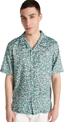 Men's Aloha Shirt Fit Button Down in Fruit Print-Cyan