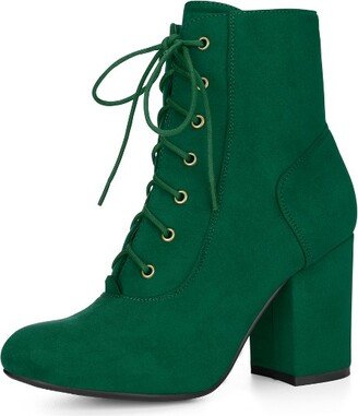 Allegra K Women' Lace Up Chunky Heel Ankle Bootie Emerald 6