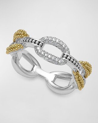 Two Tone Diamond Caviar Oval Link Ring