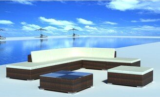 8 Piece Patio Lounge Set with Cushions Poly Rattan Brown - 28 x 28 x 25