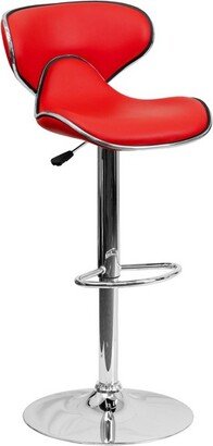 Emma and Oliver Molded Mid-Back Red Vinyl Adjustable Height Barstool