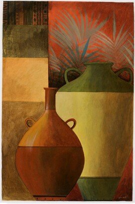 Pablo Esteban Vase Over Geometric Background 1 Canvas Art - 36.5 x 48