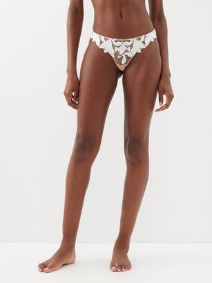 Lily Floral-embroidered Silk-blend Mesh Thong-AA