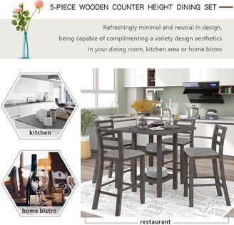GEROJO 5-Piece Wooden Counter Height Dining Set with Padded Chairs and Storage Shelving