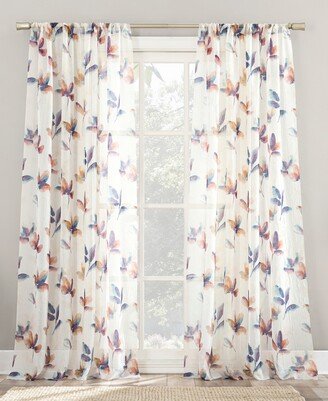 No. 918 Ellie Floral Print Sheer Rod Pocket Single Curtain Panel, 51 x 84