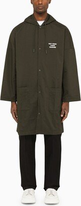 Khaki single-breasted duster coat with slogan