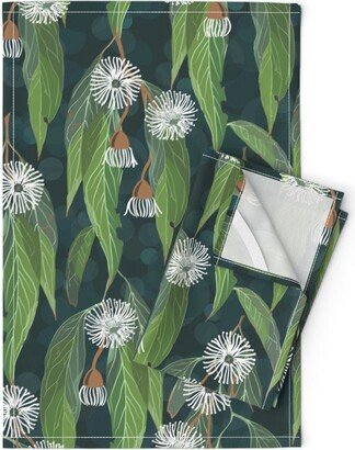 Australian Flora Tea Towels | Set Of 2 - Breathe Deeply By Vicki Larner Large Scale Gum Leaves Linen Cotton Spoonflower