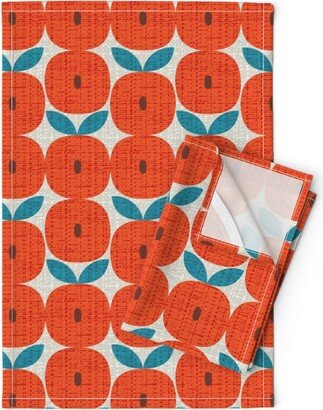 Scandinavian Fruit Tea Towels | Set Of 2 - Tweedy Scandi Peaches By Ottomanbrim Mid Century Linen Cotton Spoonflower