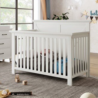 DECO Rustic Farmhouse Style 4-in-1 Convertible Baby Crib - Converts to Toddler Bed, Daybed and Full-Size Bed, White