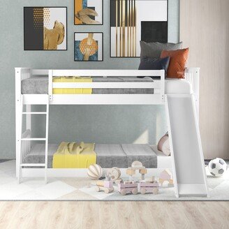 EDWINRAY Floor Bunk Bed with Convertible Slide and Ladder