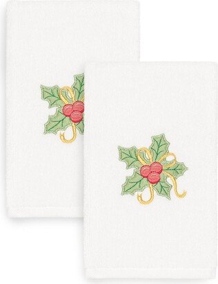 Christmas Holly Bunch Embroidered Hand Towels - Set of 2