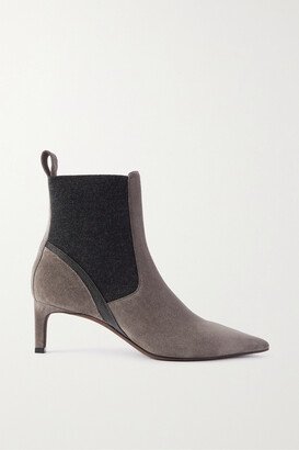 Bead-embellished Suede And Cashmere Chelsea Boots - Gray