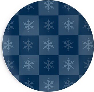 Salad Plates: Scandi Cozy Winter Checkered Blue Snowflake Salad Plate, Blue