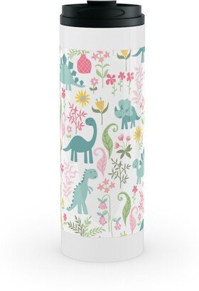 Travel Mugs: Dino Garden Stainless Mug, White, 16Oz, Multicolor