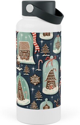 Photo Water Bottles: Christmas Gingerbread Village - Blue Stainless Steel Wide Mouth Water Bottle, 30Oz, Wide Mouth, Multicolor