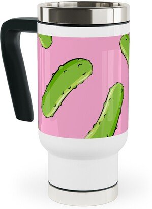 Travel Mugs: Pickles - Pink Travel Mug With Handle, 17Oz, Pink